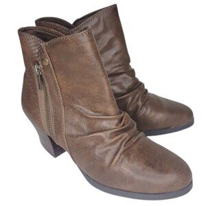 BareTraps Langley Faux Leather Vegan Brown Ruched Ankle Booties Boots Size 6.5
